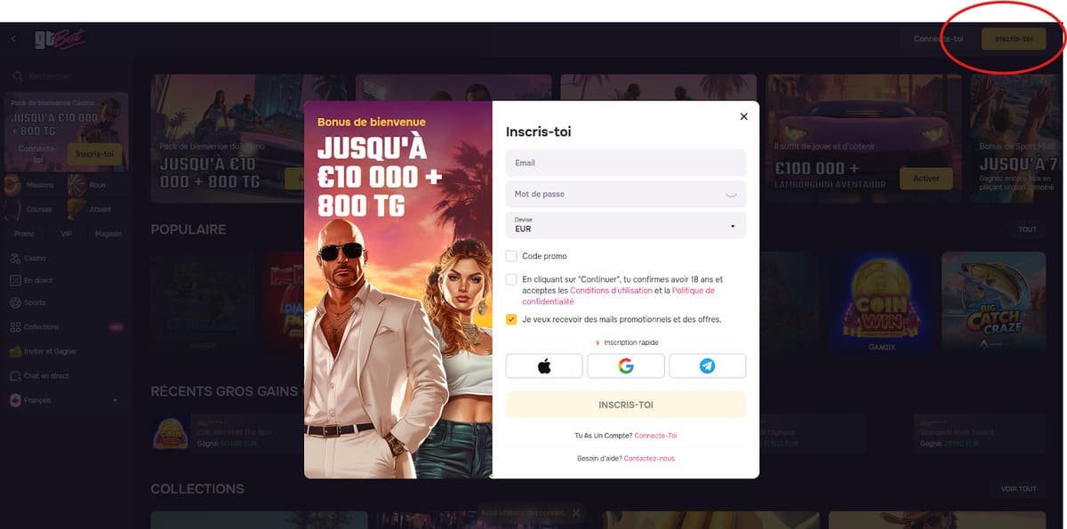 Formulario de registro de GT Bet Casino en rosabarber.com